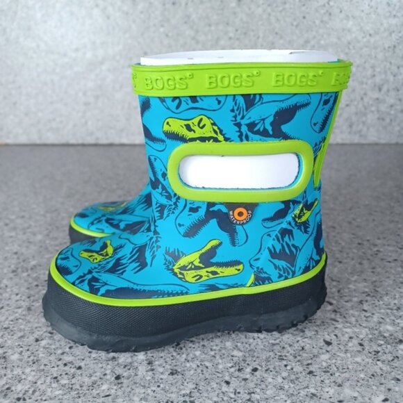 BOGS Rainboot Skipper Blue Green Dino Dinosaur Kids Waterproof Shoes 4C - Picture 5 of 9